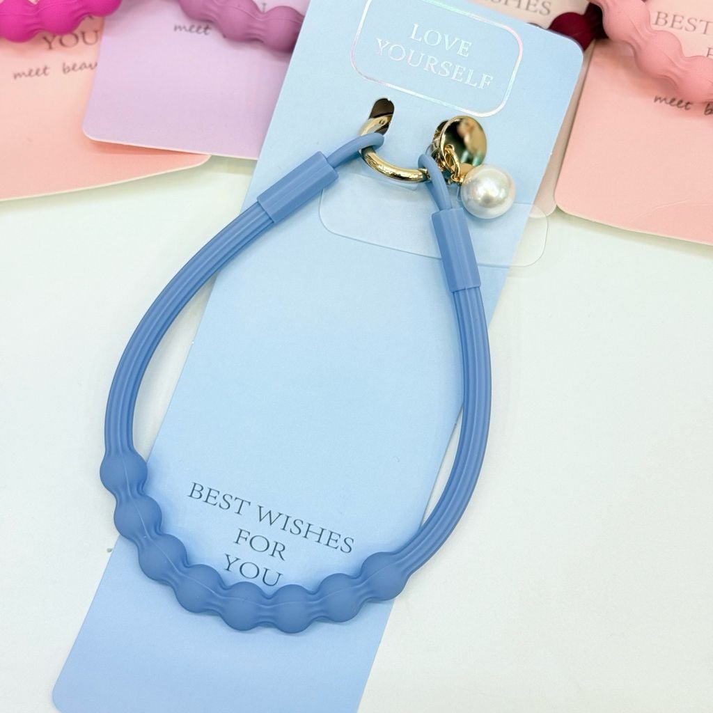 DÂY BI CHARM HOA Ngọc Trai Silicone CHỐNG BẨN kèm charm