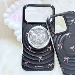 Case Ốp điện thoại iPhone Prettybow Nơ Hồng Nền Đen Pastel Magsafe iPhone 17/16/15/14/13/12/Pro/Promax