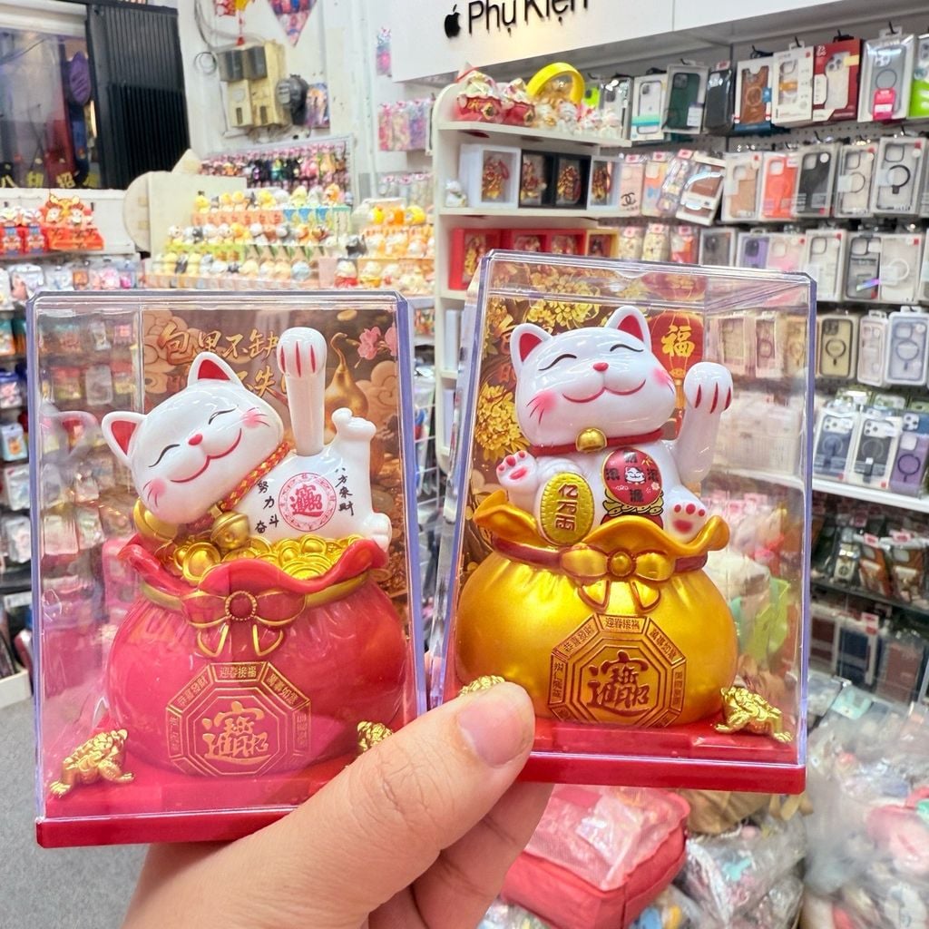 MÈO THẦN TÀI Có Chuông Nằm/ Ngồi Tài lộc trên Túi Tiền Vẫy Tay