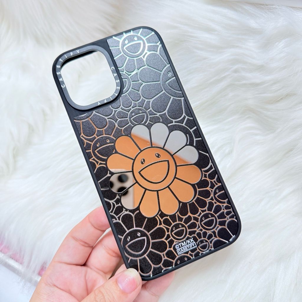 Case Ốp Điện thoại iPhone Hoa Cười Gương Nền Đen x Murakami Flower Mirror CaseTify iPhone 17/16/Promax