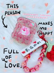 Cover Airpod Gấu dâu Lotso Chất dẻo gợn sóng Kèm móc khoá