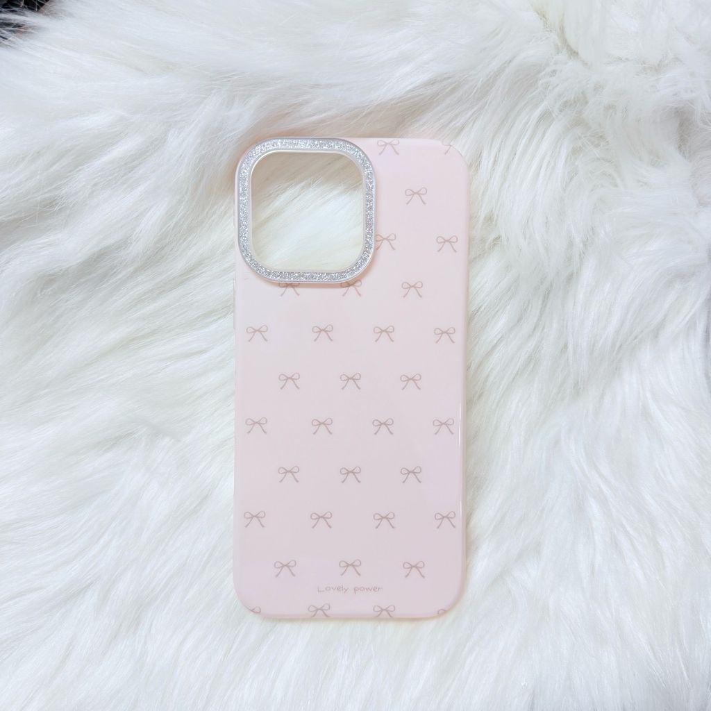 Case Ốp điện thoại iPhone Nơ Hồng Nhạt Viền Camera Bling Bling iPhone 13/14/15/16/17Pro/Promax (Kèm dây 180k)