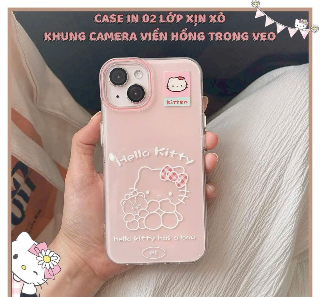 Case Ốp điện thoại iPhone Hello Kitty Hồng Pastel ánh nhũ Kute iPhone 13/14/15/16/Pro/Promax (Kitten)