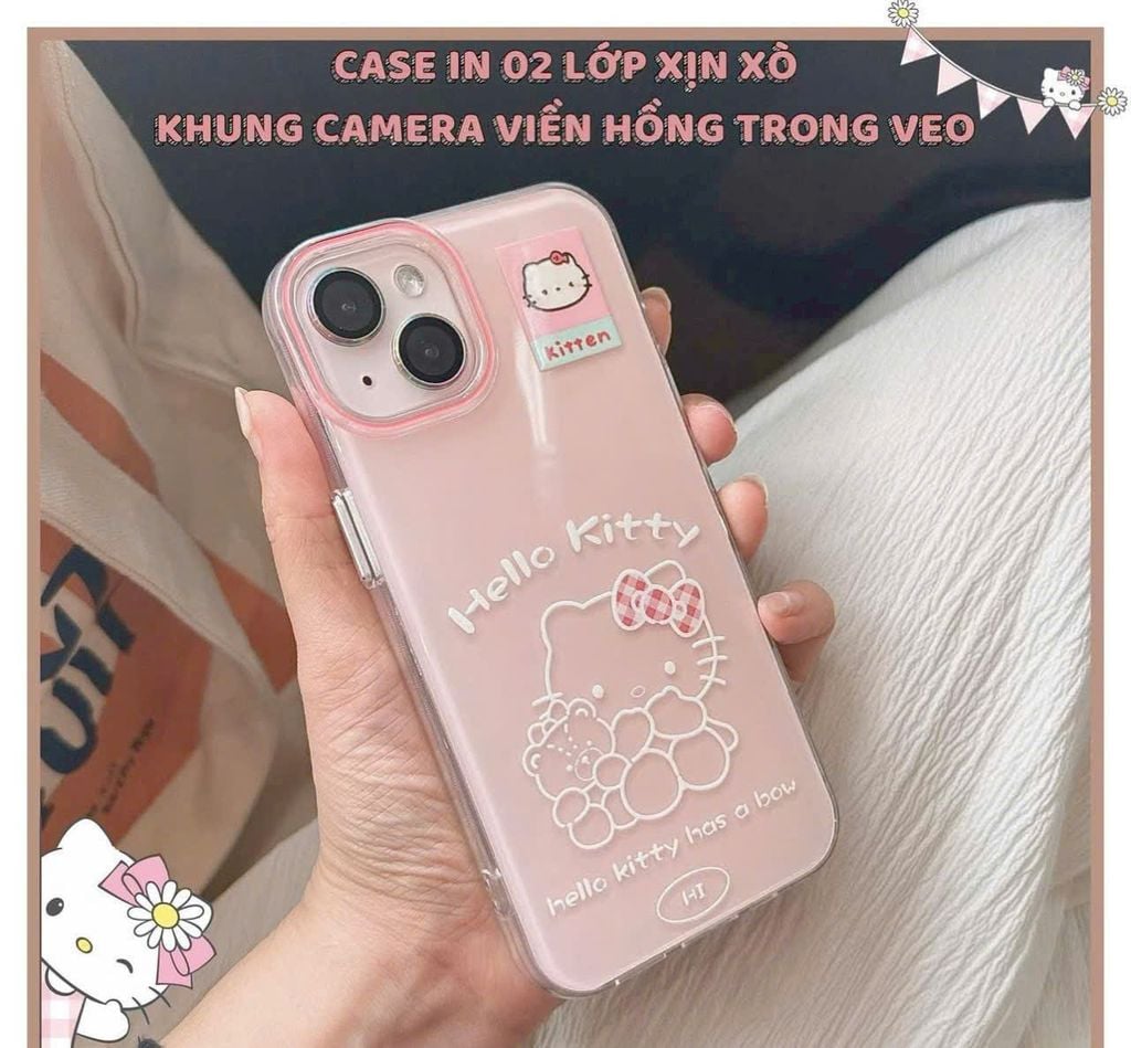 Case Ốp điện thoại iPhone Hello Kitty Hồng Pastel ánh nhũ Kute iPhone 13/14/15/16/Pro/Promax (Kitten)