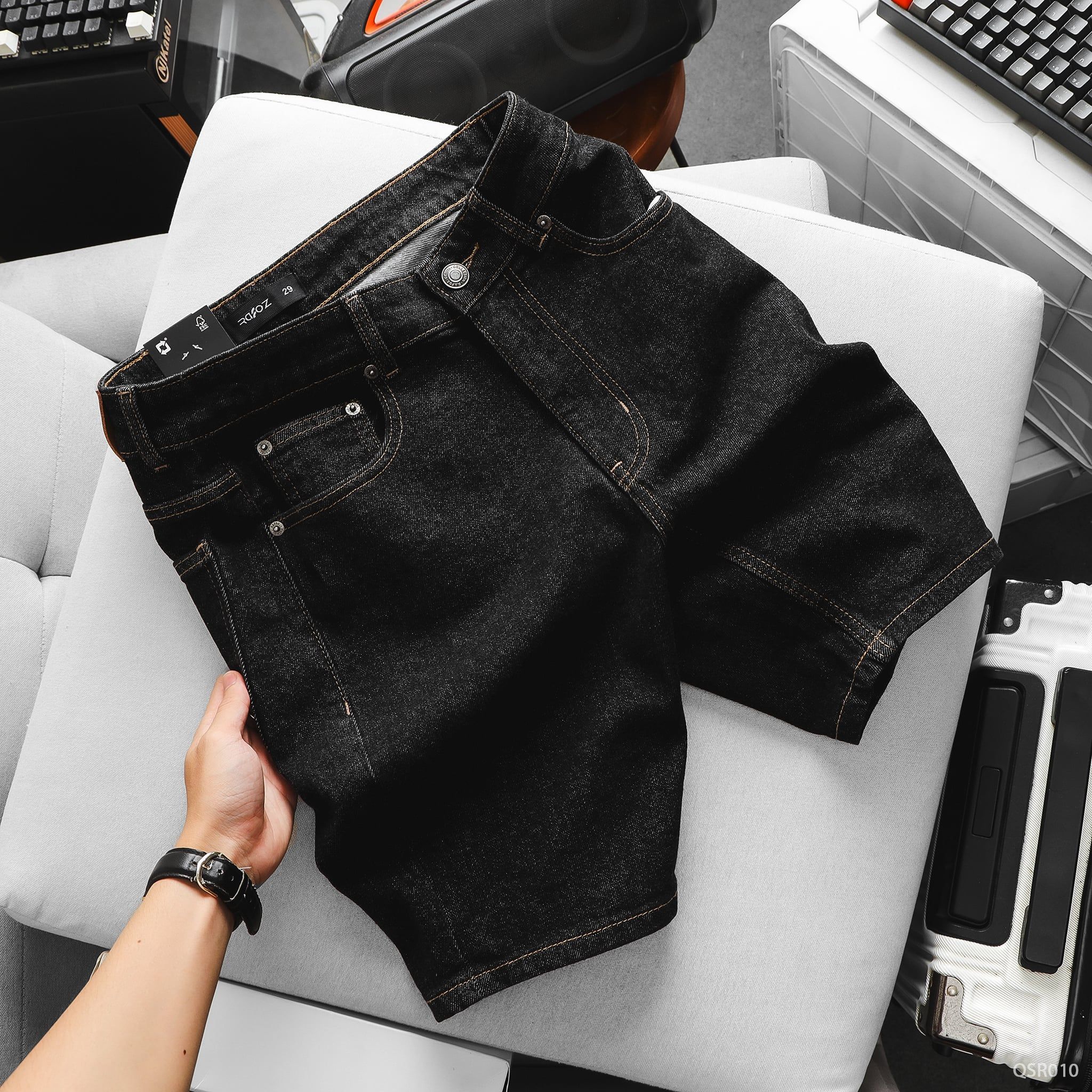  Quần short jean đen muối tiêu - 010 