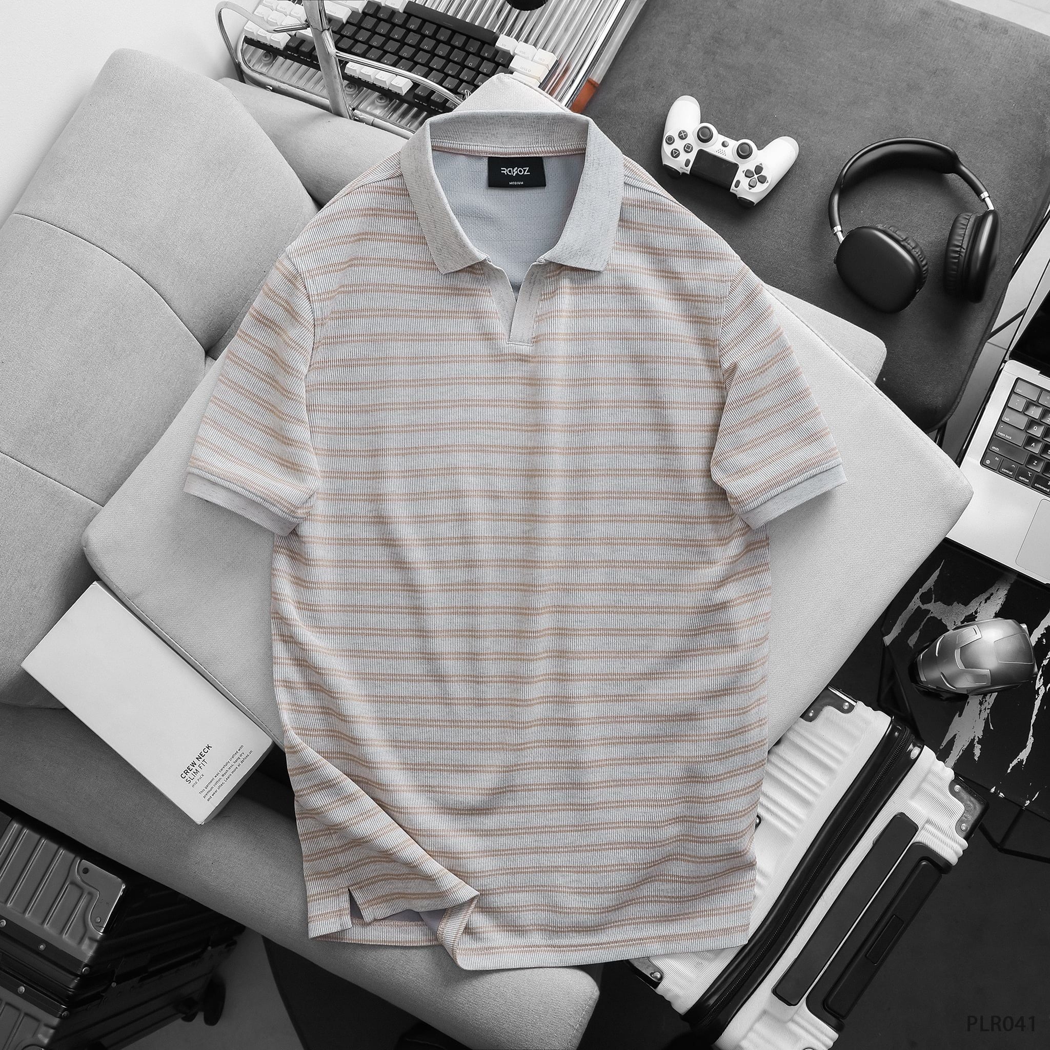  Áo polo V neck Horizontal stripe - 041 