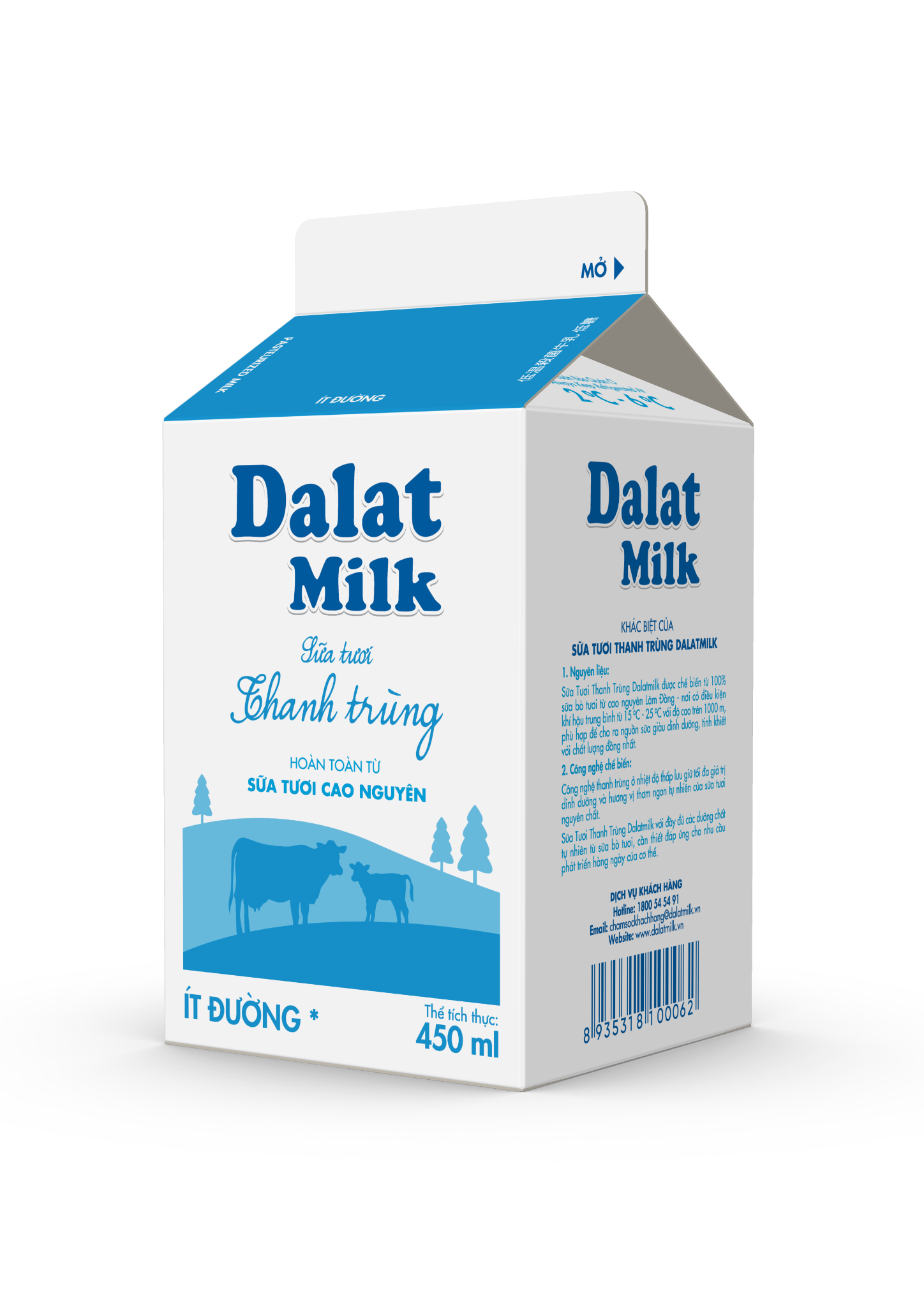  Sữa Tươi Thanh Trùng Ít Đường Dalatmilk 450 ml 