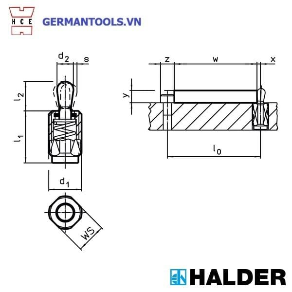 Chốt tỳ ngang EH 22150 HALDER 22150.0419 – M12 – germantools