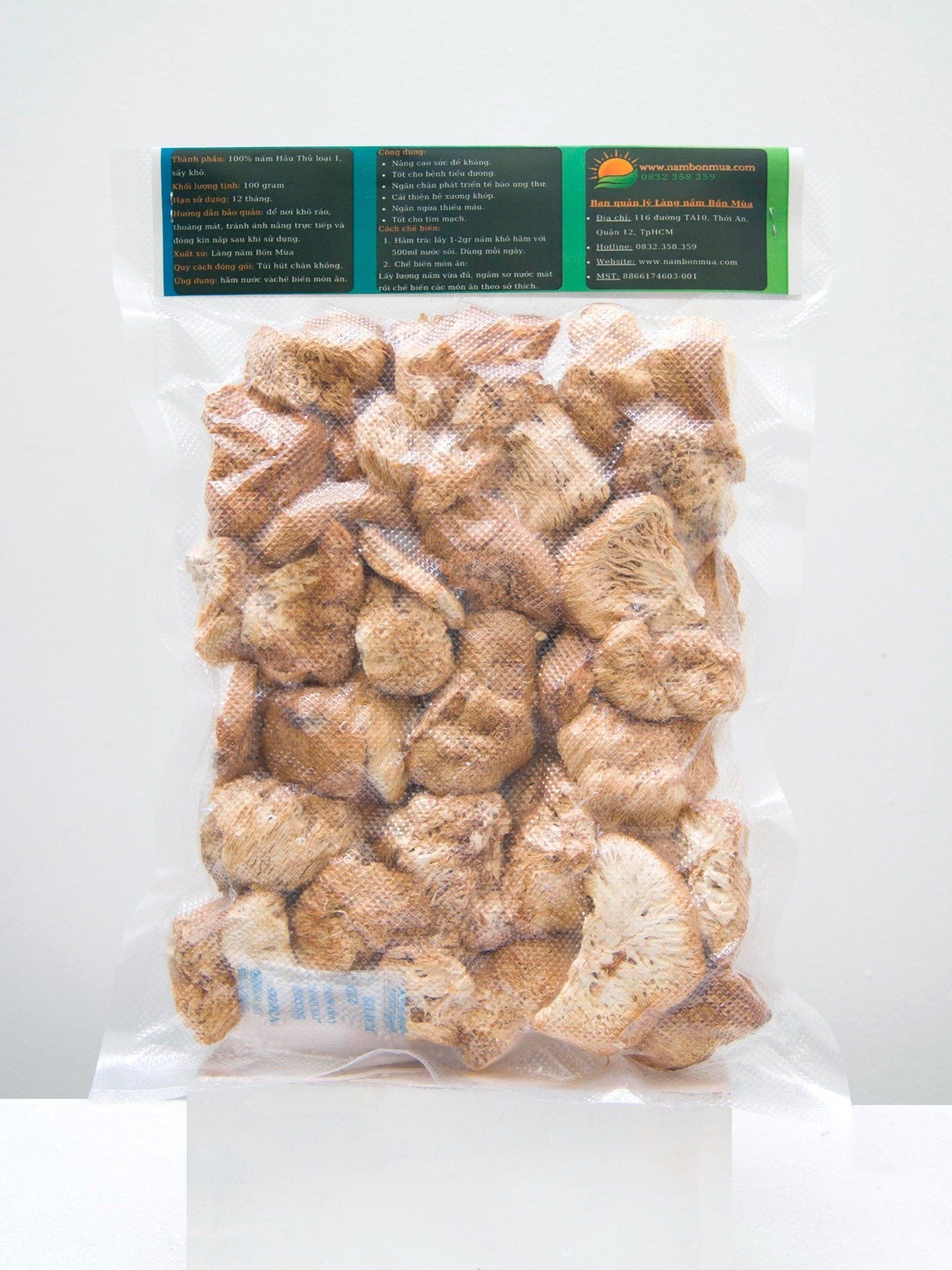 Nấm Hầu Thủ Sấy Khô, Thái Lát 100% Hữu Cơ