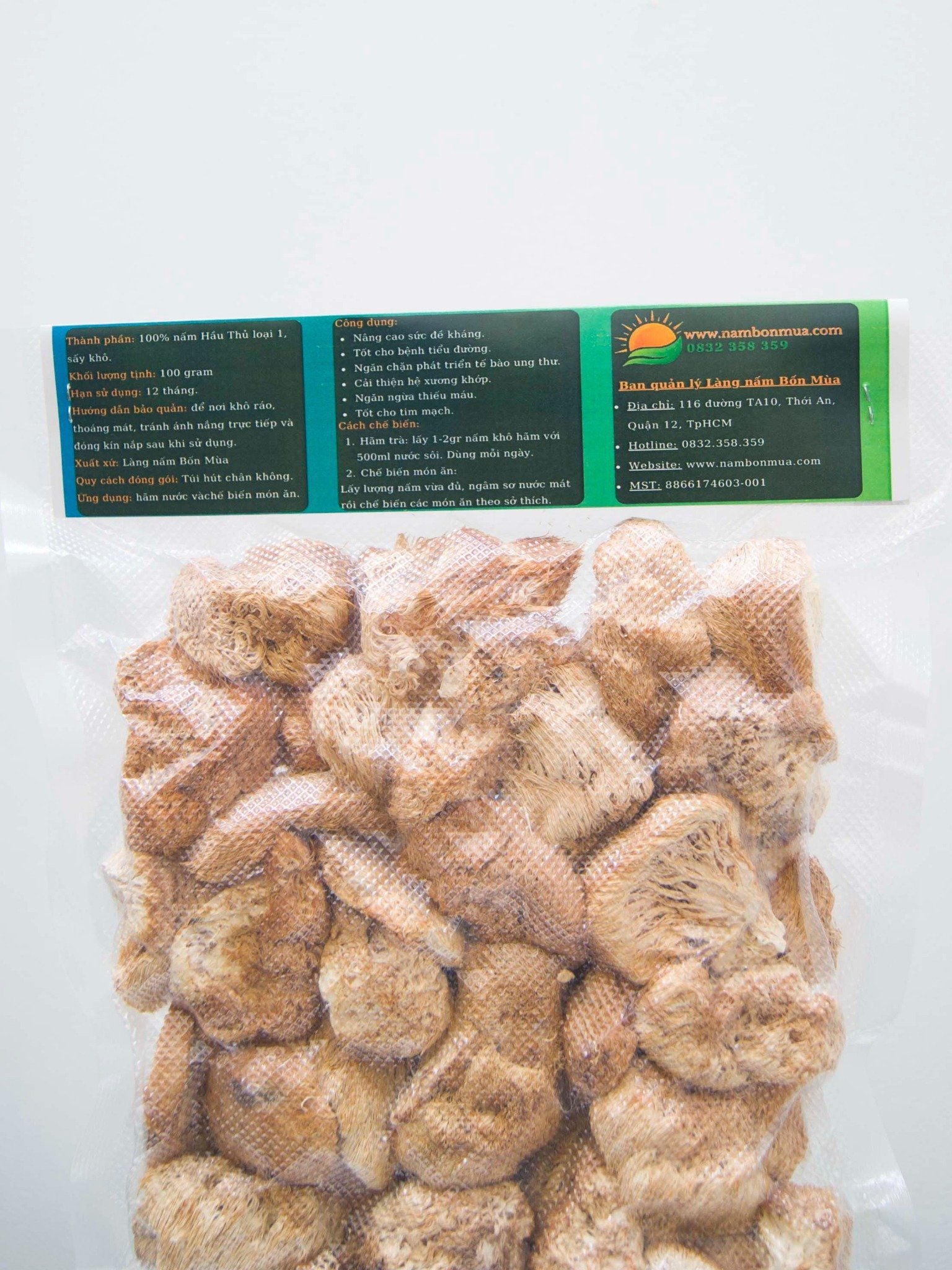 Nấm Hầu Thủ Sấy Khô, Thái Lát 100% Hữu Cơ