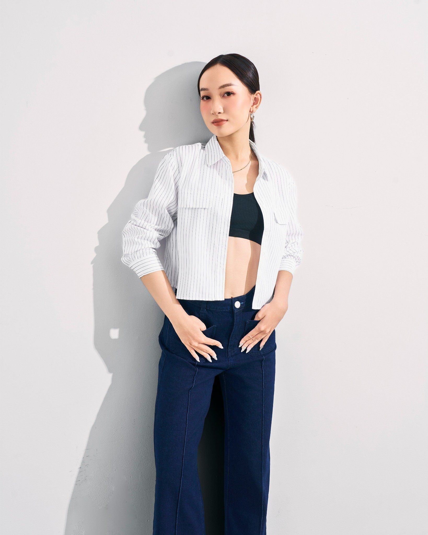 Sơ Mi Sọc Croptop Tay Dài 10611950