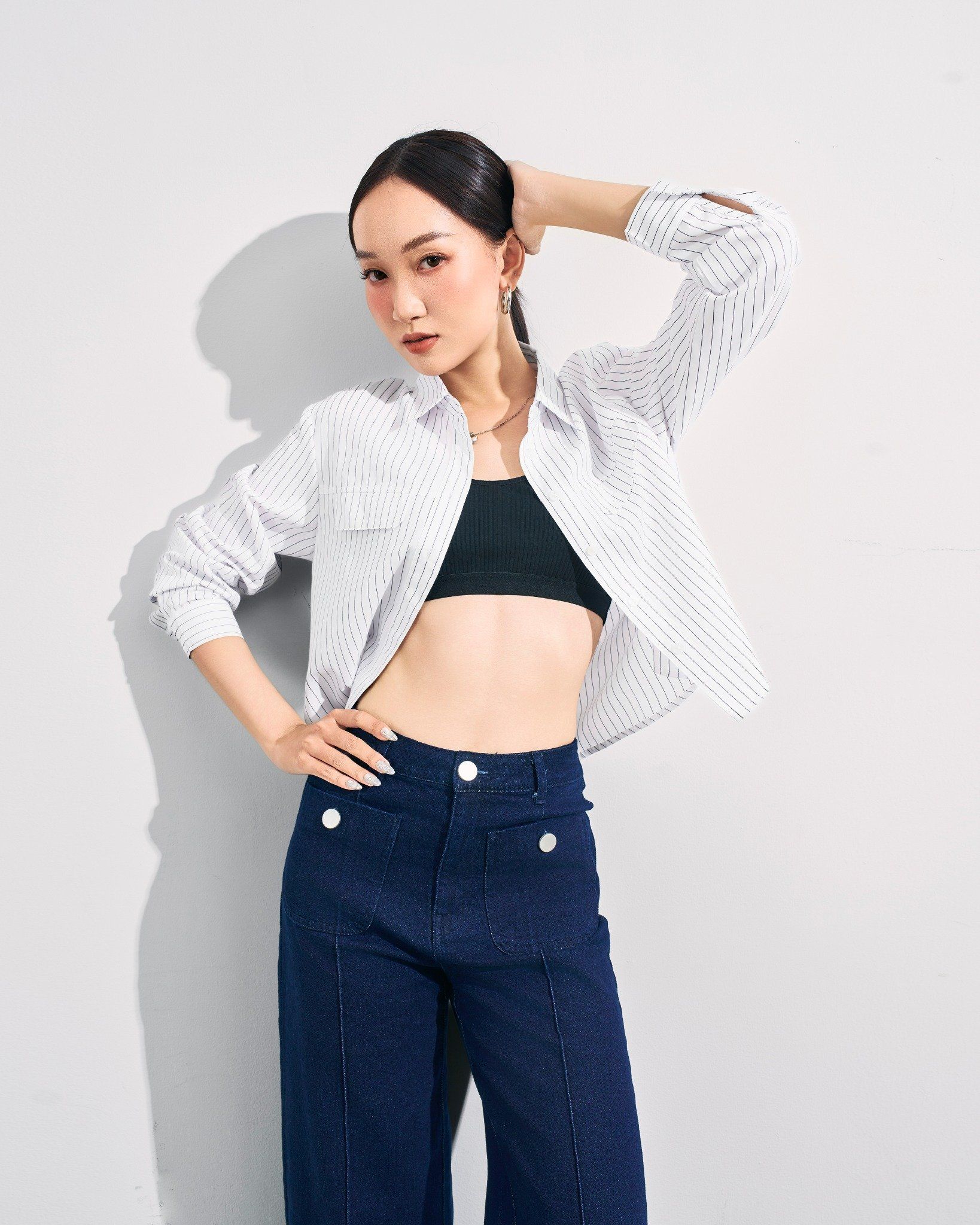 Sơ Mi Sọc Croptop Tay Dài 10611950