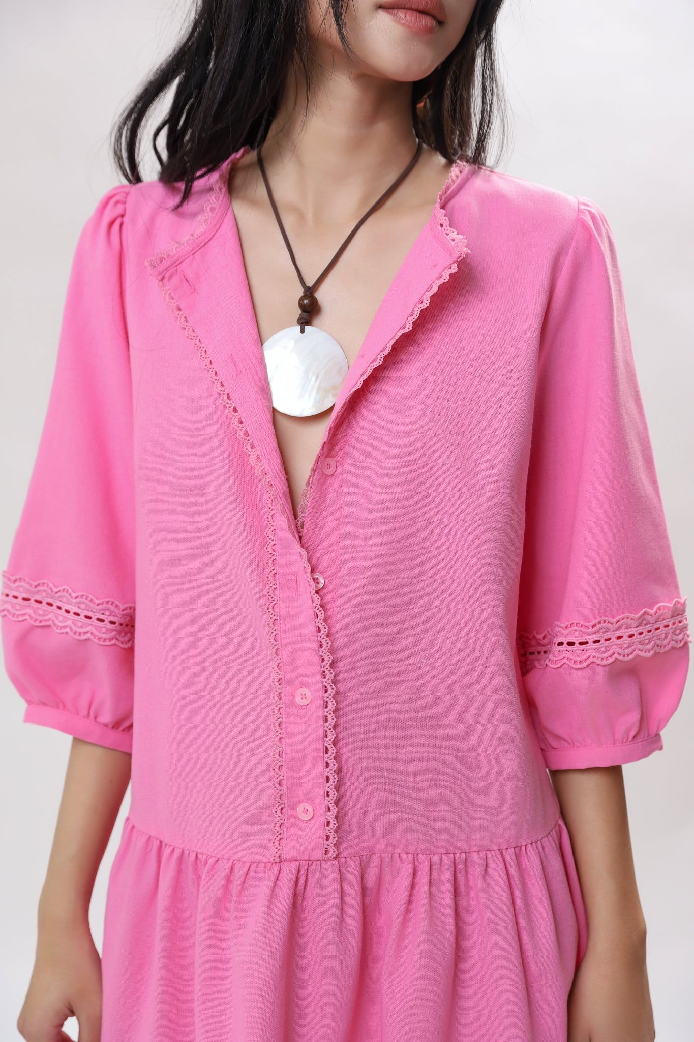 Đầm Cổ Somi Tay Lỡ Hồng 11012459
