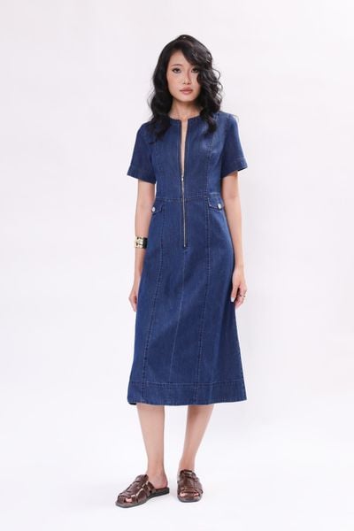 Đầm Jean Ngắn Tay Phối Khóa Kéo 12212365