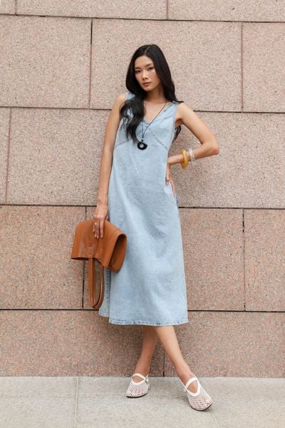 Đầm Jean Cổ V 11012219