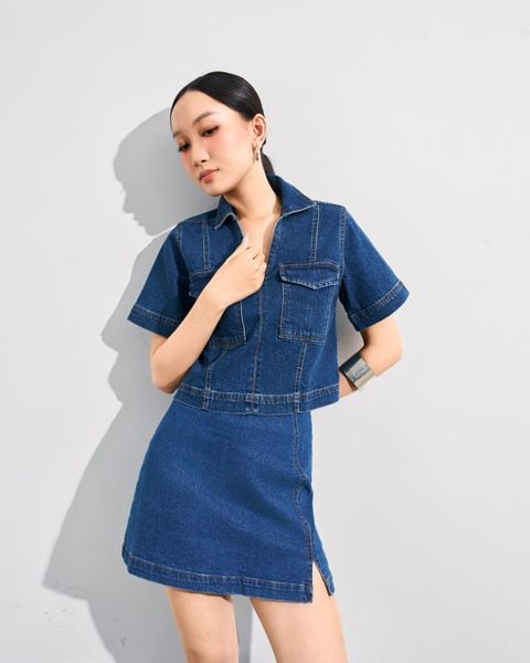 áo sơ mi jeans crotop xanh đậm