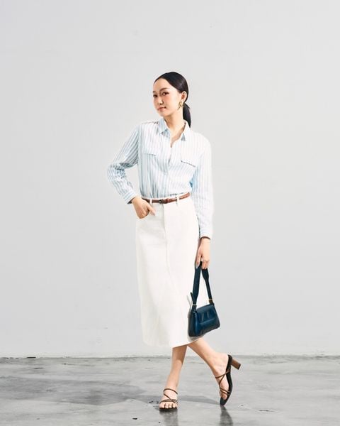 chân váy dài kaki màu trắng