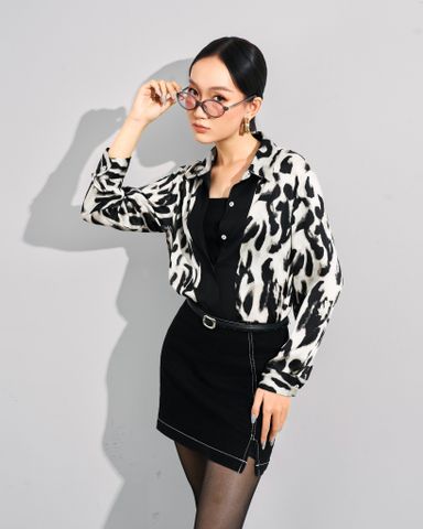 Áo Sơ Mi Lụa Họa Tiết Beo Đen 10611941