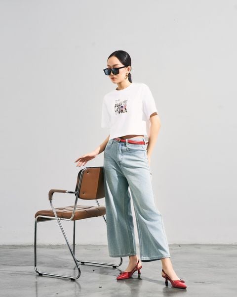 quần jeans ống rộng basic màu xanh