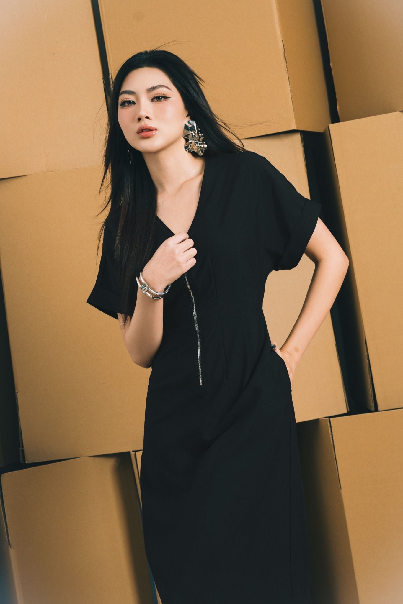 Đầm kiểu Linen khóa kéo 1342101