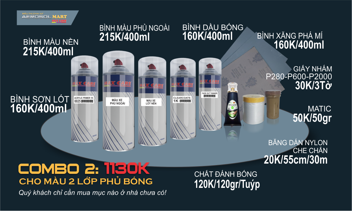 Combo 2 (1130K) - Chai xịt Maxcare cho màu 2 lớp - Phủ bóng
