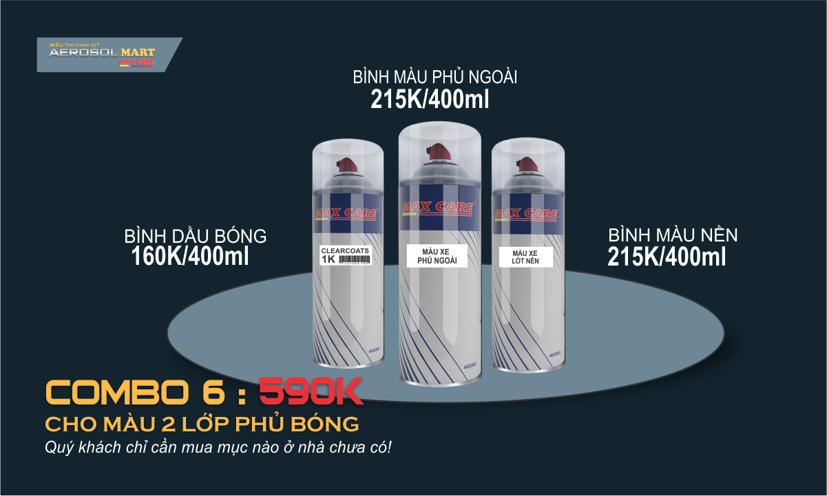 Combo 6 (590K) - Chai xịt Maxcare cho màu 2 lớp - Phủ bóng
