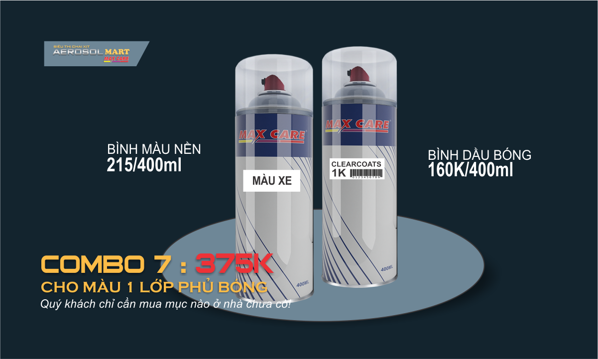 Combo 7 (375K) - Chai xịt Maxcare cho màu 1 lớp - Phủ bóng