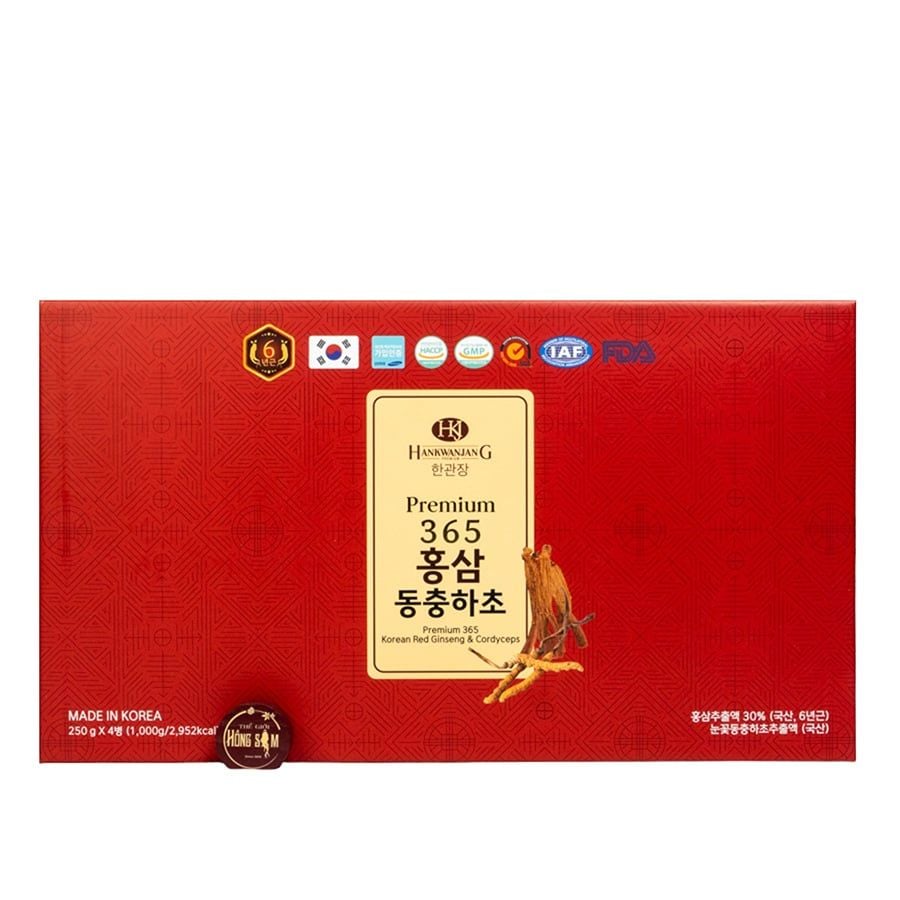 Cao Hồng Sâm Đông Trùng Hạ Thảo 365 Hàn Quốc Hộp 4 Lọ x 240g