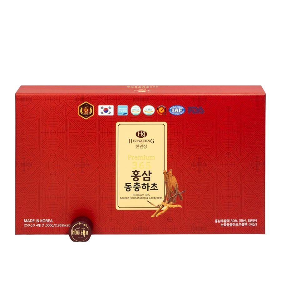 Cao Hồng Sâm Đông Trùng Hạ Thảo 365 Hàn Quốc Hộp 4 Lọ x 240g