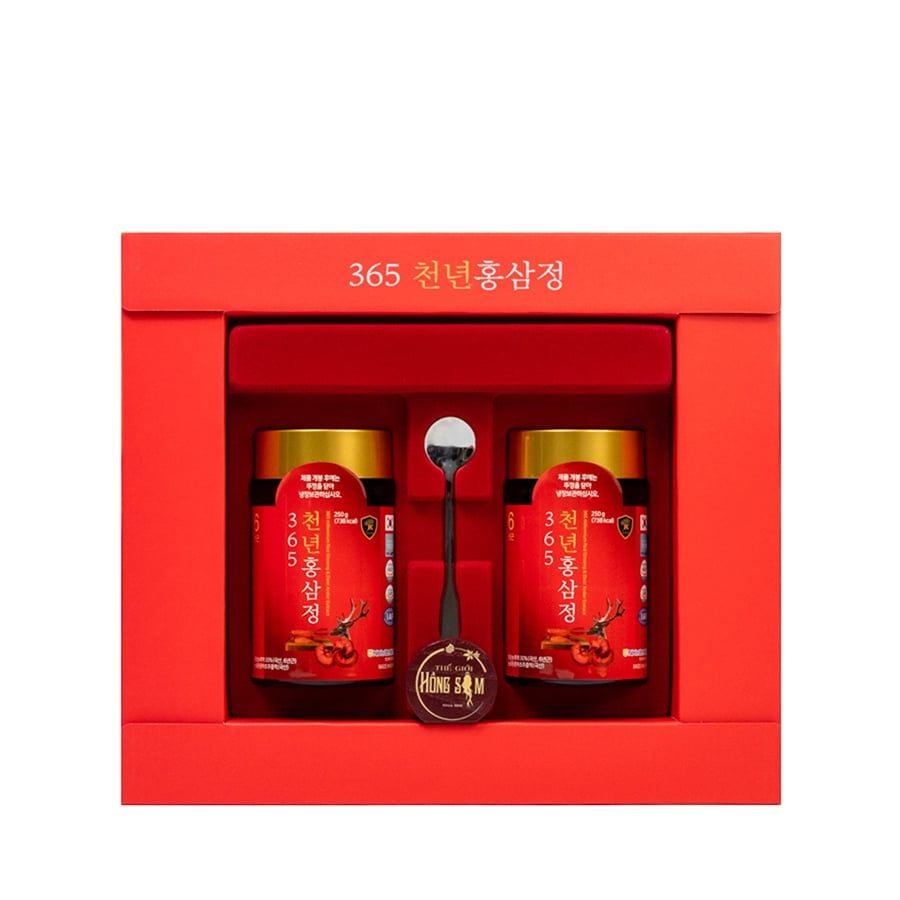 Cao Hồng Sâm Nhung Hươu Linh Chi 365 Hàn Quốc Hộp 2 Lọ x 250g