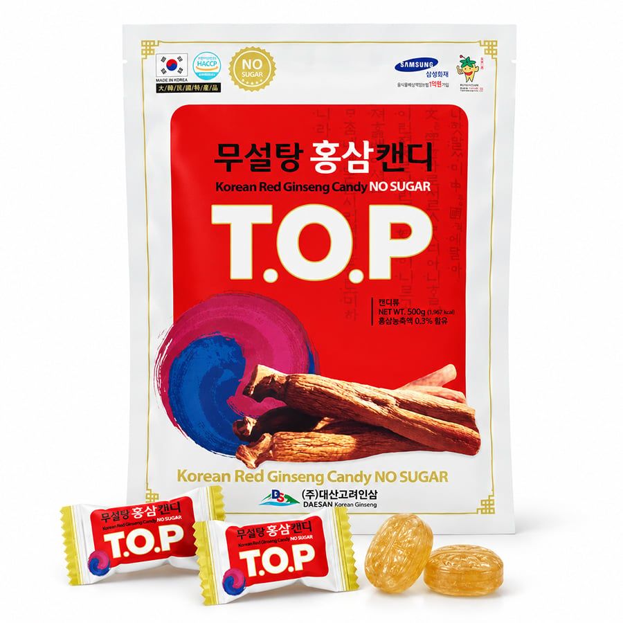 Kẹo Hồng Sâm Không Đường T.O.P Daesan Hàn Quốc Gói 500g