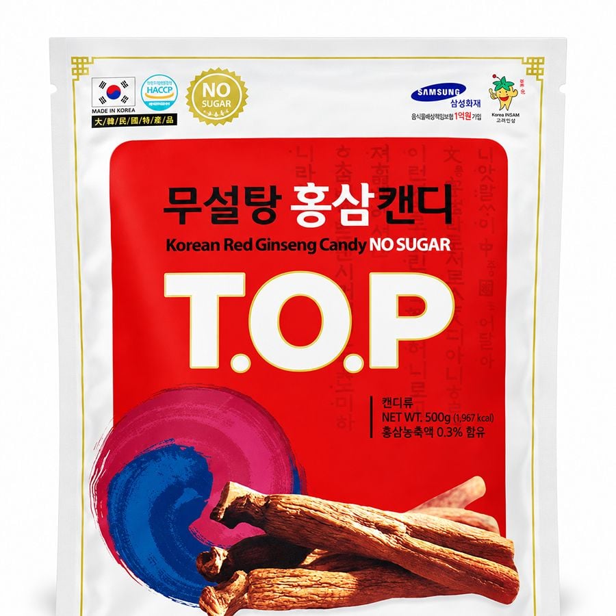 Kẹo Hồng Sâm Không Đường T.O.P Daesan Hàn Quốc Gói 500g