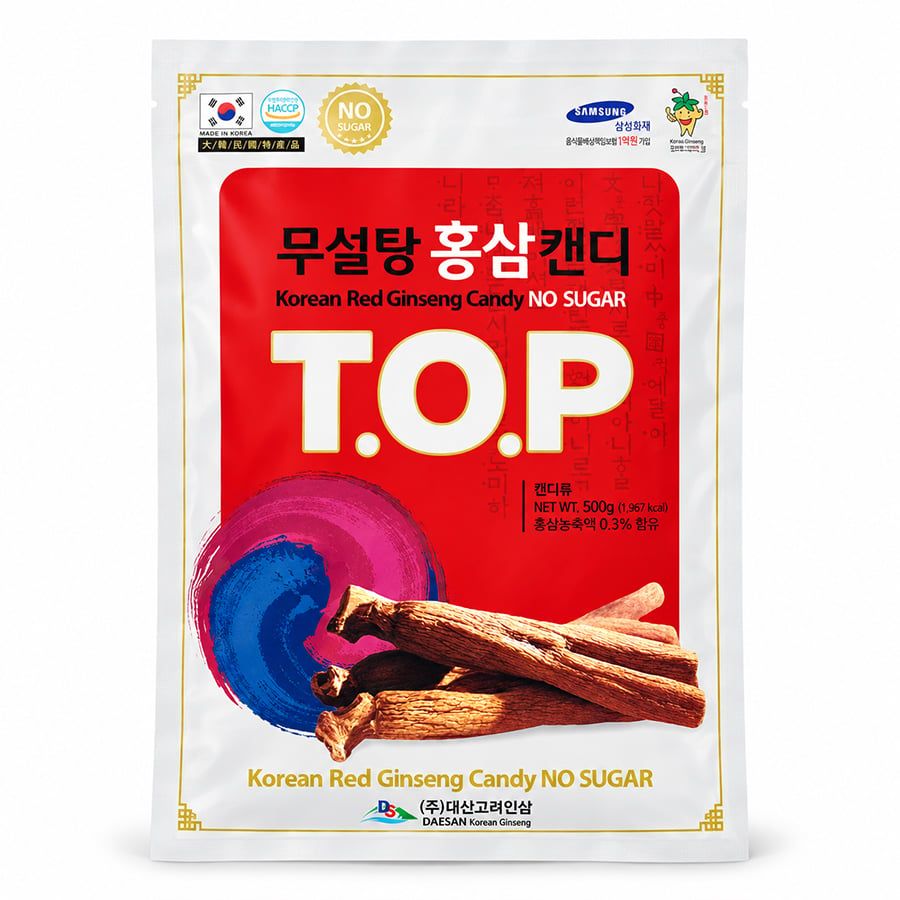 Kẹo Hồng Sâm Không Đường T.O.P Daesan Hàn Quốc Gói 500g