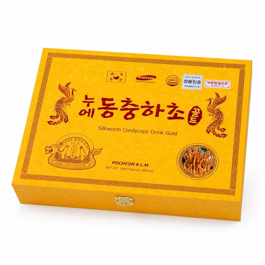 Nước Đông Trùng Hạ Thảo Gold Pocheon KLM Hộp Gỗ 60 Gói x 30ml