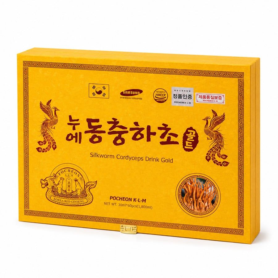 Nước Đông Trùng Hạ Thảo Gold Pocheon KLM Hộp Gỗ 60 Gói x 30ml