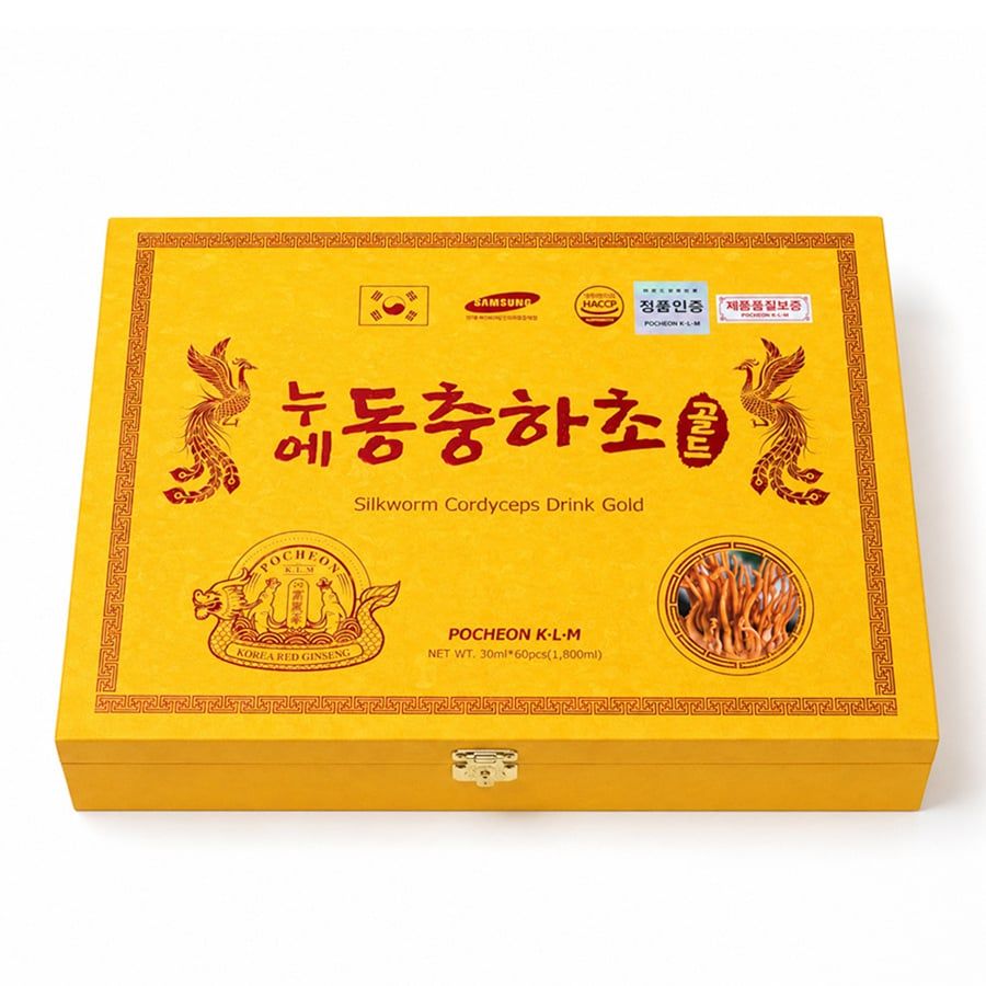 Nước Đông Trùng Hạ Thảo Gold Pocheon KLM Hộp Gỗ 60 Gói x 30ml