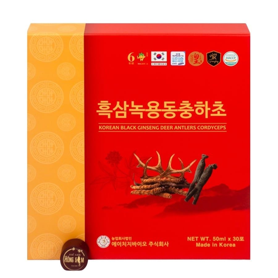 Nước Hắc Sâm Nhung Hươu Đông Trùng Hạ Thảo Ginseng King Hộp 30 Gói x 50ml