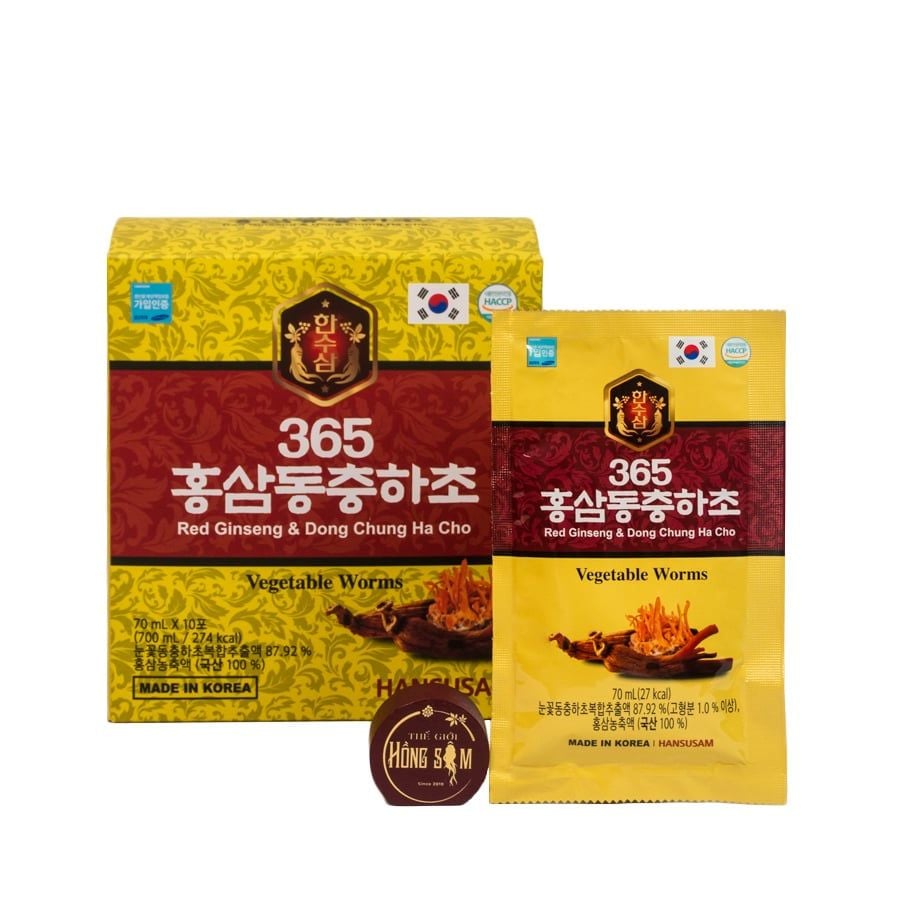 Nước Hồng Sâm Đông Trùng Hạ Thảo 365 Hansusam Hộp 20 gói x 70ml