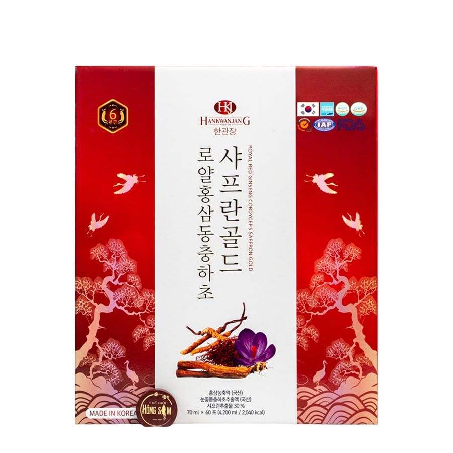 Nước Hồng Sâm Gold Đông Trùng Hạ Thảo Saffron Hộp 60 Gói x 70ml