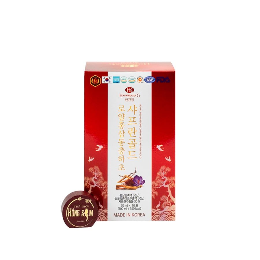 Nước Hồng Sâm Gold Đông Trùng Hạ Thảo Saffron Hộp 60 Gói x 70ml
