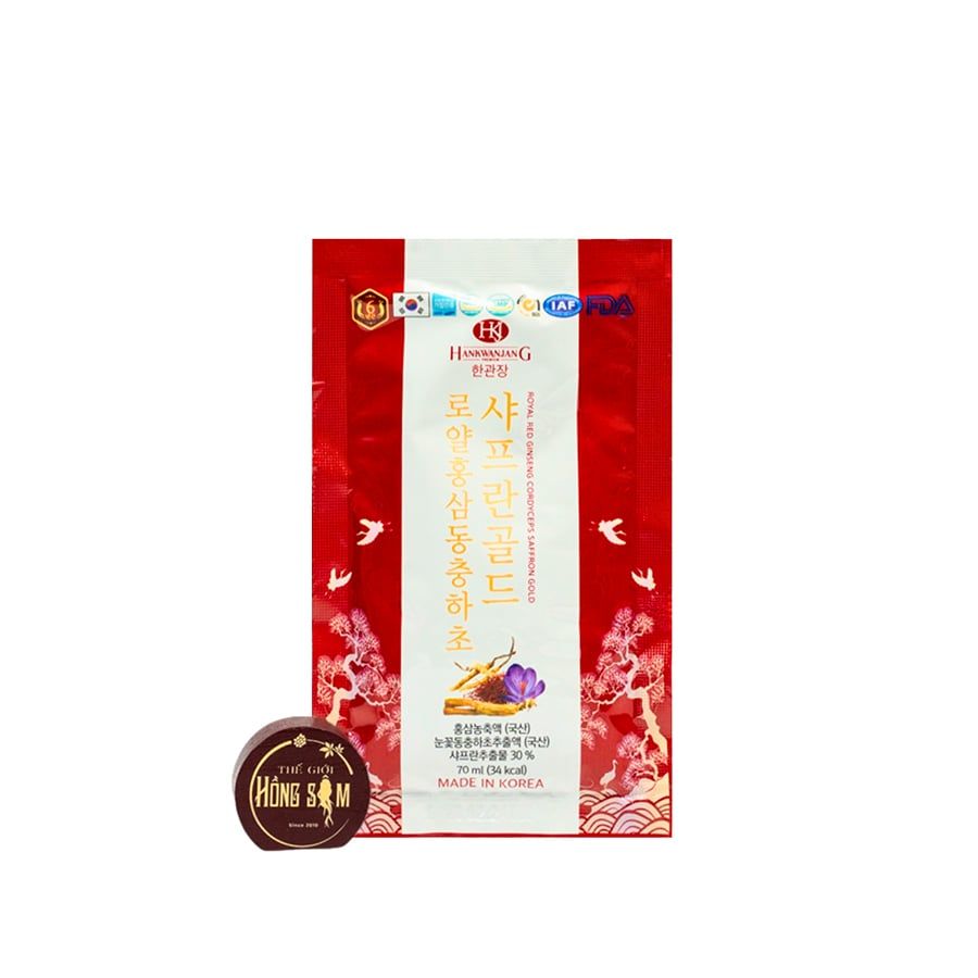 Nước Hồng Sâm Gold Đông Trùng Hạ Thảo Saffron Hộp 60 Gói x 70ml