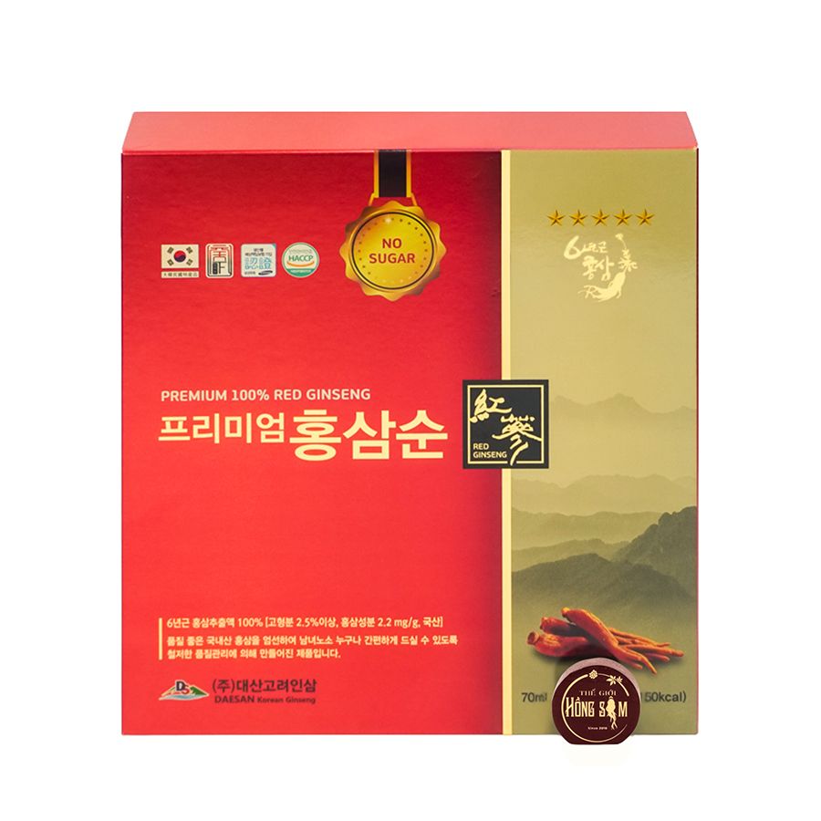 Nước Hồng Sâm Không Đường Daesan Hộp 30 Gói x 70ml