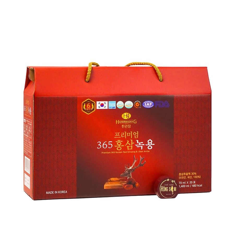 Nước Hồng Sâm Nhung Hươu Linh Chi Hàn Quốc 365 Hộp 20 gói x 70ml