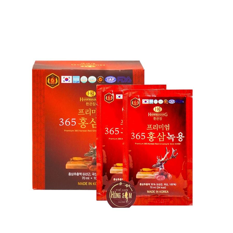Nước Hồng Sâm Nhung Hươu Linh Chi Hàn Quốc 365 Hộp 20 gói x 70ml