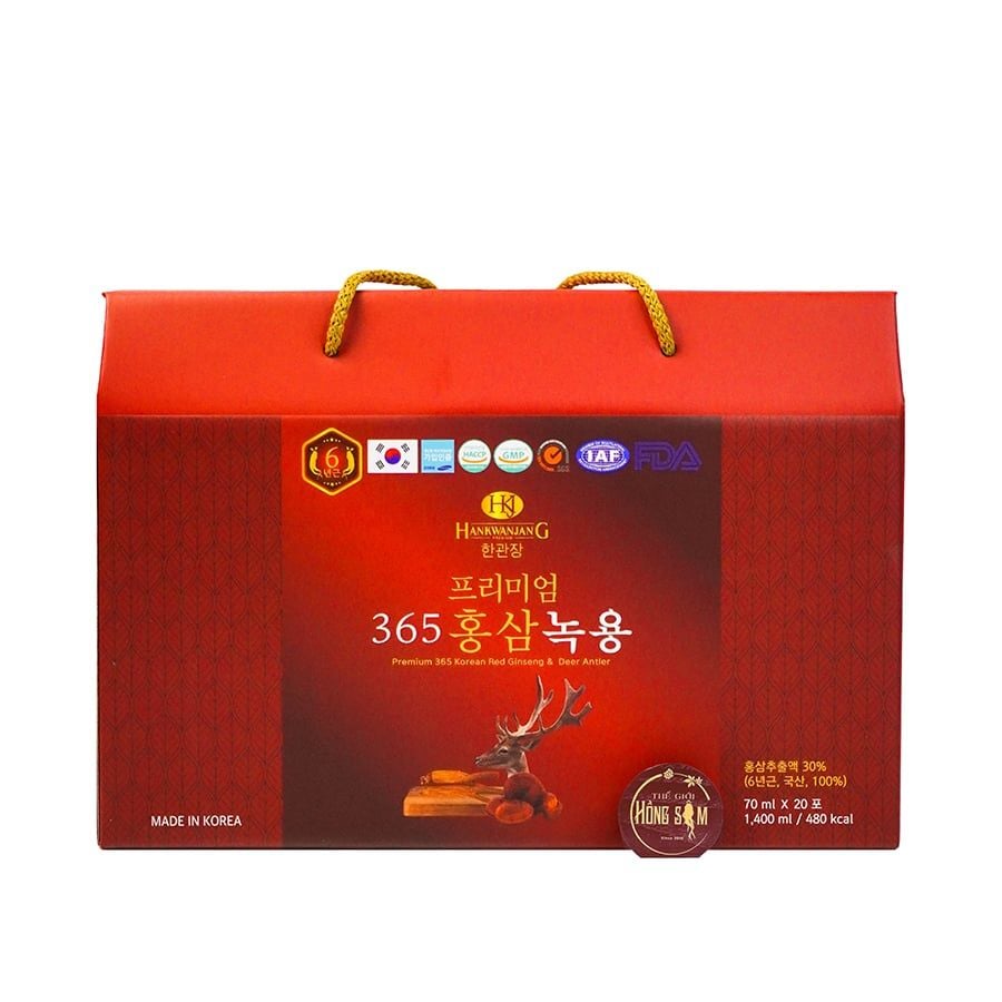 Nước Hồng Sâm Nhung Hươu Linh Chi Hàn Quốc 365 Hộp 20 gói x 70ml