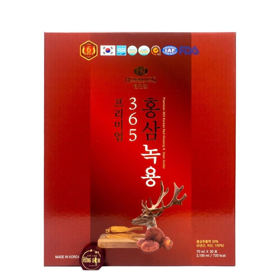 Nước Hồng Sâm Nhung Hươu Linh Chi 365 Hàn Quốc Hộp 30 Gói x 70ml