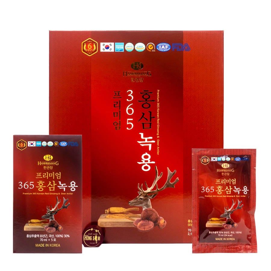 Nước Hồng Sâm Nhung Hươu Linh Chi 365 Hàn Quốc Hộp 30 Gói x 70ml