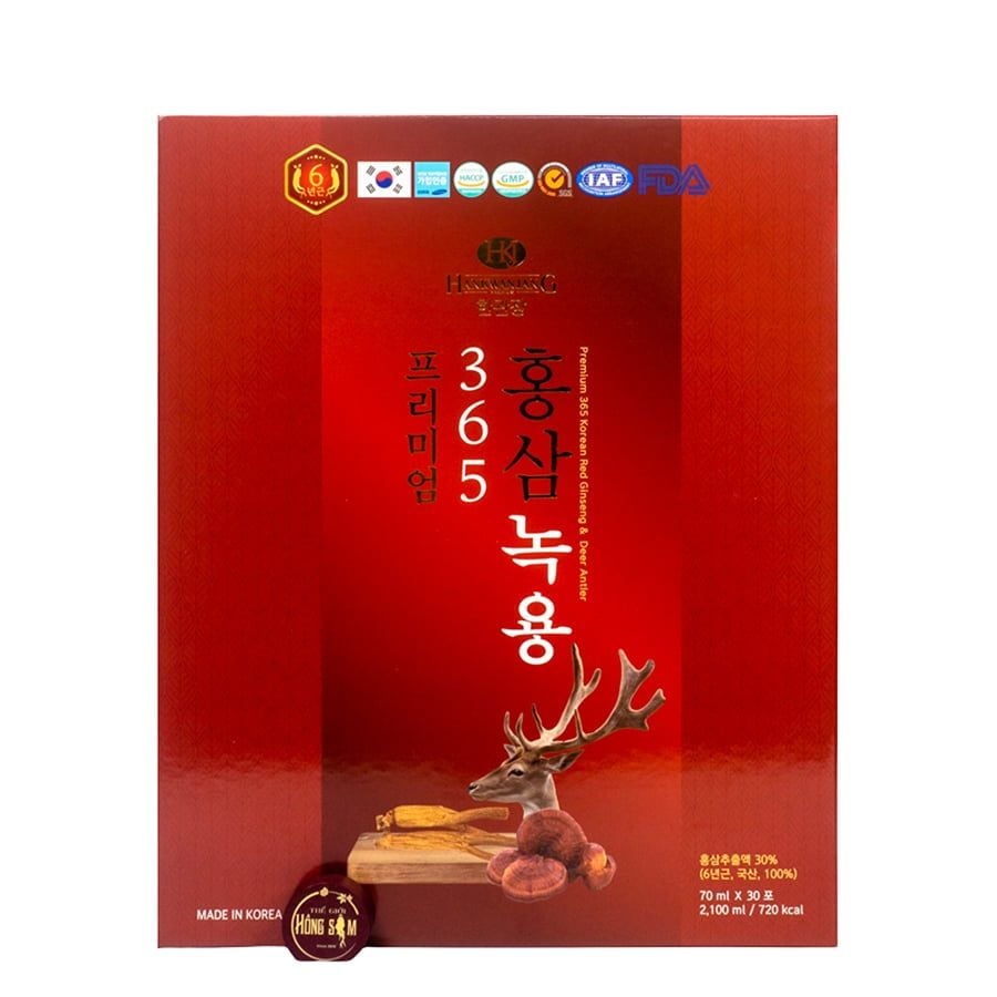 Nước Hồng Sâm Nhung Hươu Linh Chi 365 Hàn Quốc Hộp 30 Gói x 70ml
