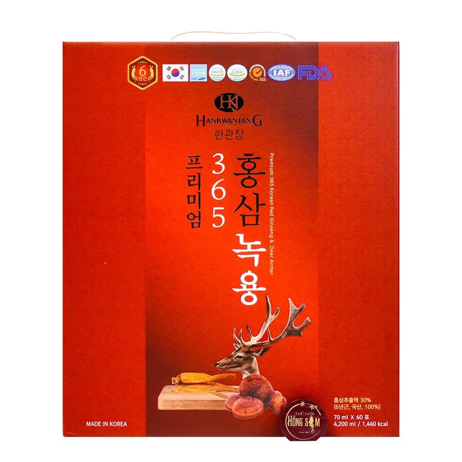 Nước Hồng Sâm Nhung Hươu Linh Chi 365 Hàn Quốc Hộp 60 Gói x 70ml