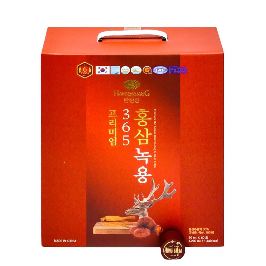 Nước Hồng Sâm Nhung Hươu Linh Chi 365 Hàn Quốc Hộp 60 Gói x 70ml